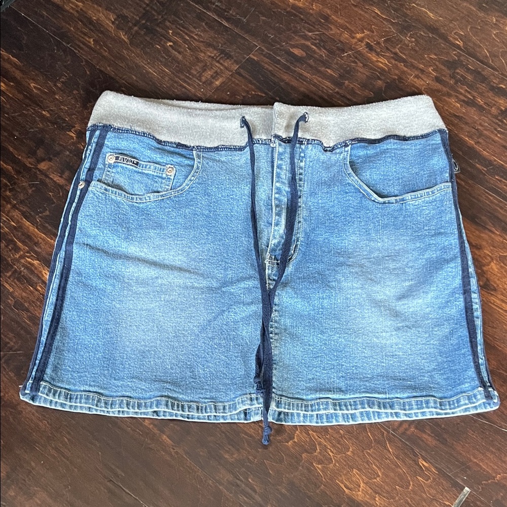 Revolt Jeans Co Blue Denim Skirt with Gray Waistband